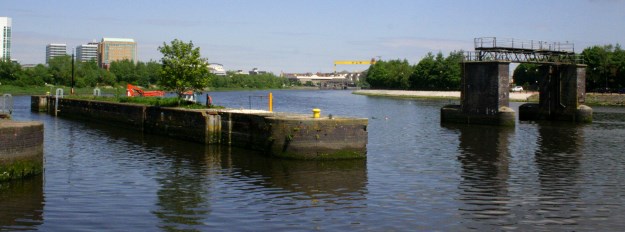 Lagan looking toward the Gasworks Bridge location