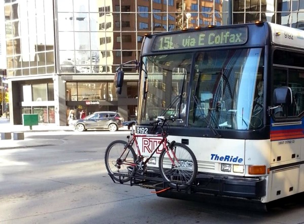 Bike rack on one of the many buses