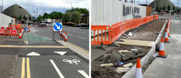 Sydenham Road transition from cycle path to shared footway