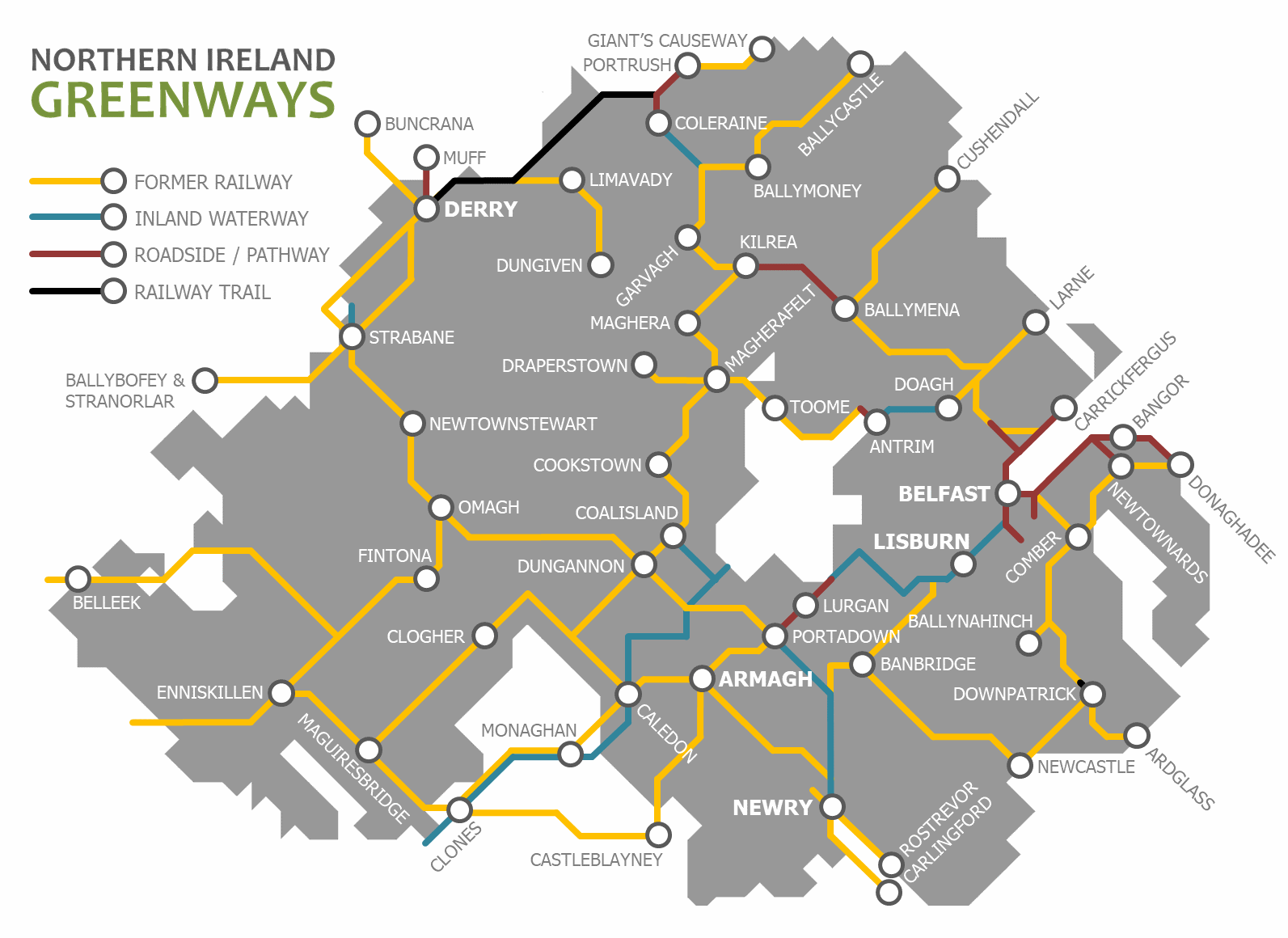 Northern Ireland Railways Map About - Northern Ireland Greenways