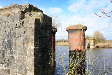 Supports of old railway bridge over the Bann, Macfin ©nigreenways Supports of old railway bridge over the Bann, Macfin