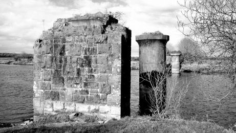 Supports of old railway bridge over the Bann, Macfin ©nigreenways Supports of old railway bridge over the Bann, Macfin