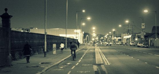 Sydenham Road cycleway at night ©nigreenways Sydenham Road cycleway at night