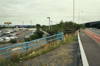 View from A2 down onto the Holywood Exchange access road ©nigreenways View from A2 down onto the Holywood Exchange access road