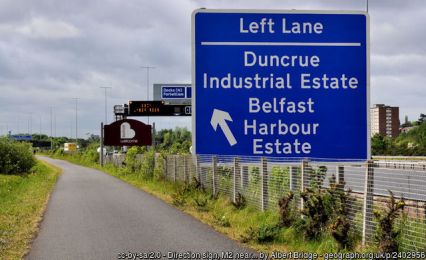 Direction sign, M2 near Belfast ©Albert Bridge Direction sign, M2 near Belfast