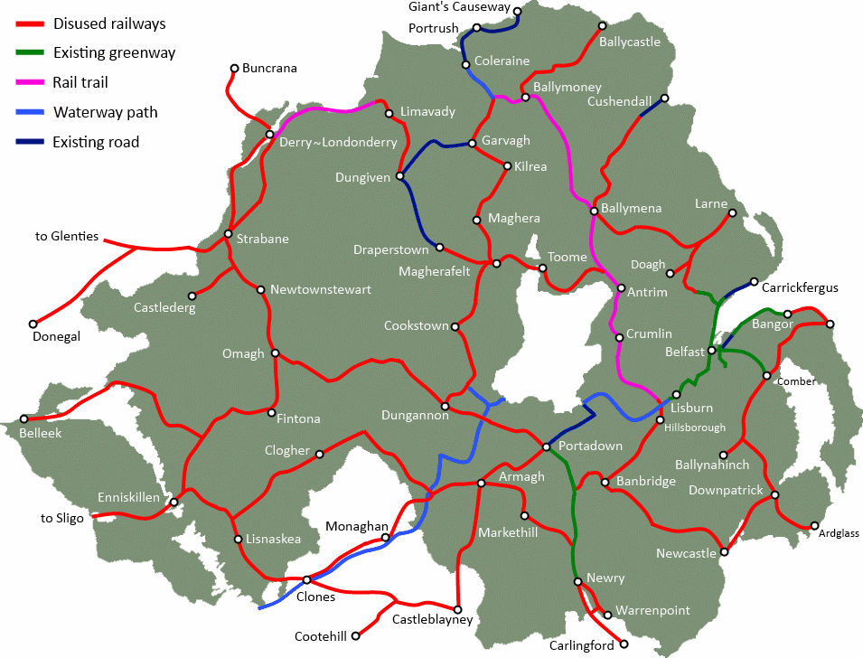 Northern Ireland Railways Map Randalstown To Toome Greenway - Northern Ireland Greenways