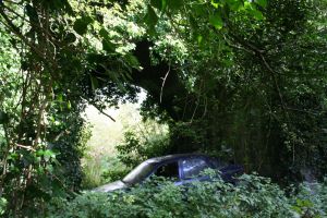 A car dumped under the "Green Road Footpath" railway bridge, Lackan ©nigreenways A car dumped under the "Green Road Footpath" railway bridge, Lackan
